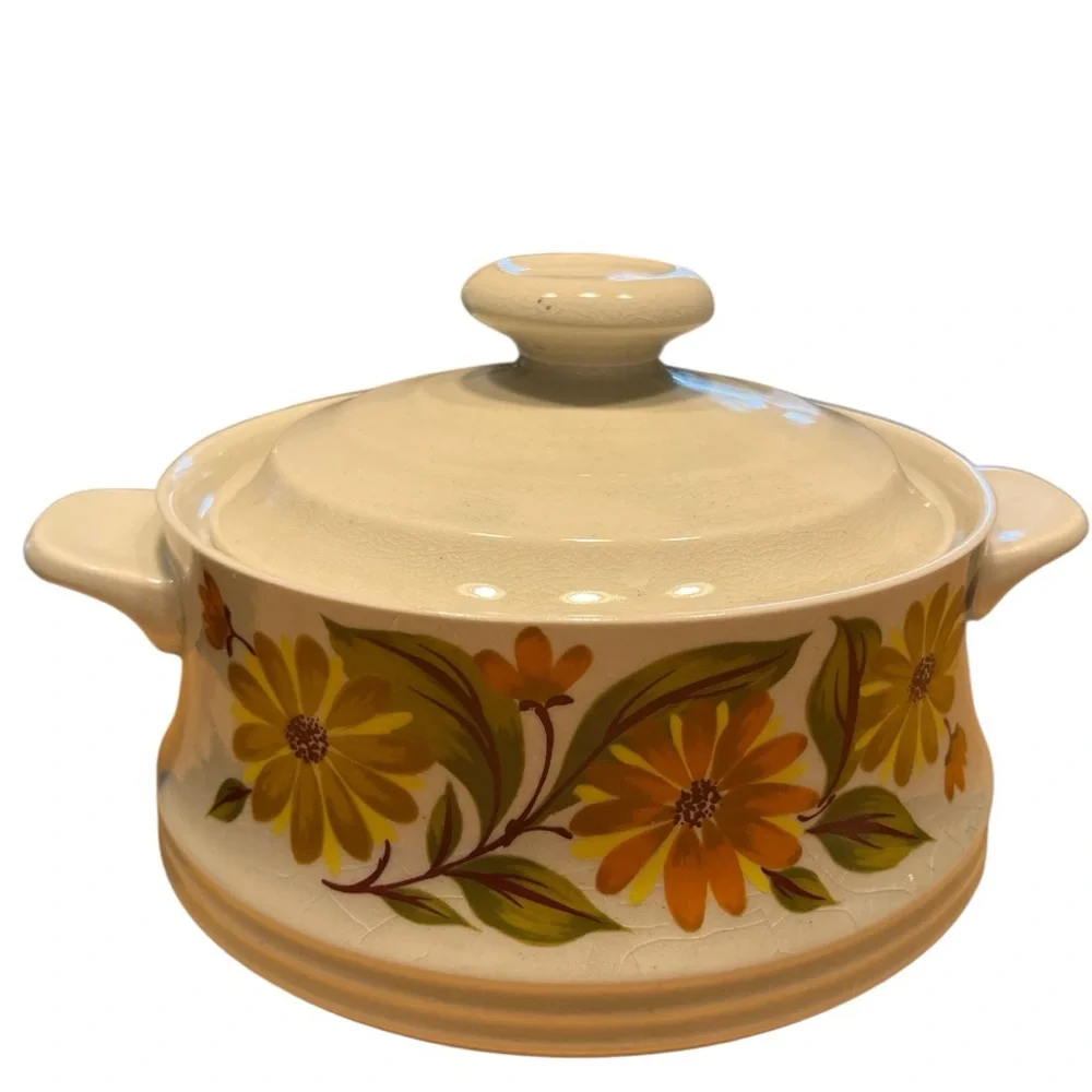 Vintage Capri Floral 2 Stoneware Casserole Dishes w Lids Bake N Serve Micro Oven